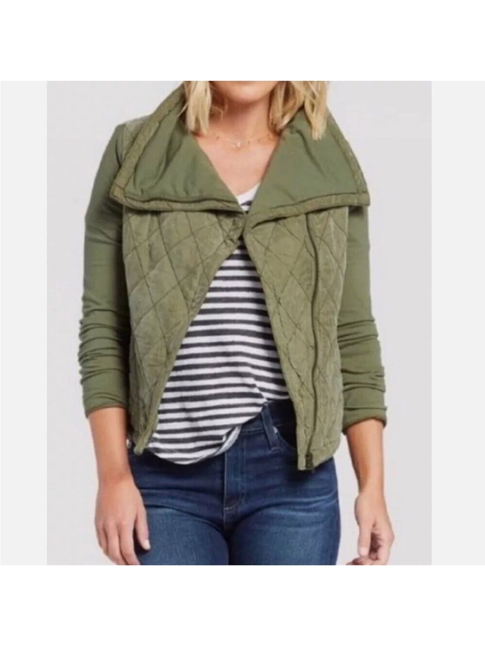 Marrakech Anthropologie asymmetrical zip quilted jacket | size small